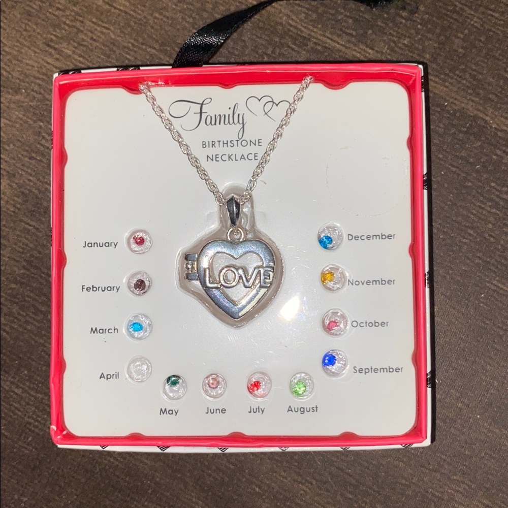 Family Birthstones Heart Love Locket Necklace Silver